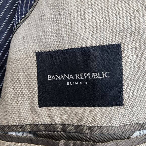 Banana Republic Mens Sport Coat 44R Slim Fit Linen Oatmeal Yacht Preppy Beachy - Picture 4 of 16